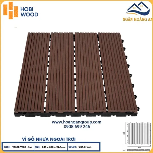 Vỉ Gỗ Nhựa Ngoài Trời Hobi Wood Vân Sọc Oka Brown